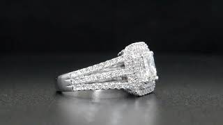 Natural Princess Cut Double Halo U-Pave 3 Row Shank Diamond Engagement Ring - GIA