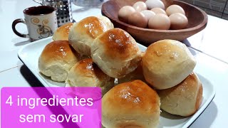 PÃO CASEIRO COM 4 INGREDIENTES SEM SOVAR fofinho ❤