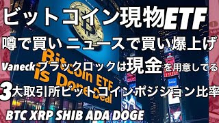 ビットコイン現物ETF承認直前　噂で買いニュースで買う　XRP DOGE SHIB カルダノ