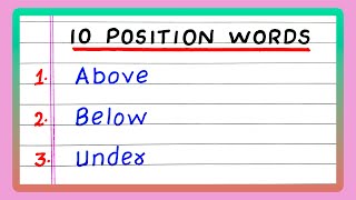 POSITION WORDS | 5 POSITION WORDS | 10 POSITION WORDS | IN ENGLISH