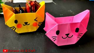 Origami cat box | DIY back to school paper crafts | Cute Cat shape box | Easy origami tutorial