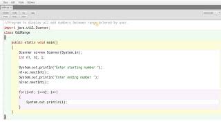 Odd Range Program in Java