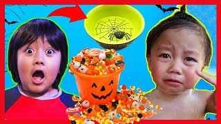 RYAN'S WORLD MUST WATCH THIS!!!!!!  RYAN MAKES ELISHA CRY FIND OUT WHY?- TRICK OR TREATS CANDY GONE