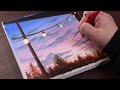 Night Lights / Easy acrylic painting for beginners / PaintingTutorial for beginners/ Painting ASMR