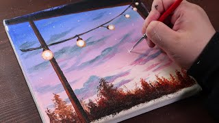 Night Lights / Easy acrylic painting for beginners / PaintingTutorial for beginners/ Painting ASMR