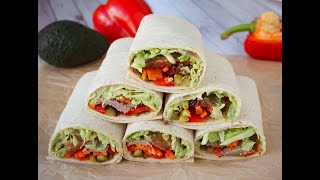 Tortilla rolls with vegetables and duck Vegetable rolls The most delicious snack with vegetables