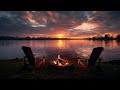 Relax on the shore of the evening lake | Energy of nature, water, fire