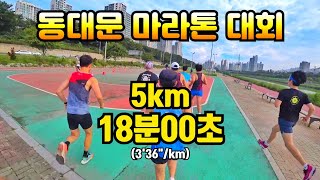 제5회 동대문 마라톤 대회 5km 18분00초 러닝 3분36초 페이스