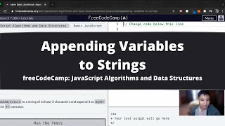 Appending Variables to Strings (Basic JavaScript) freeCodeCamp tutorial