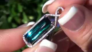 GIA CERTIFIED 6.56 Carat Blue Indicolite Tourmaline Pendant -  INTERNALLY FLAWLESS CLARITY