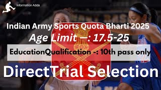 Indain Army Sports Quota Bharti 2025/ Sports quota bharti 2025/ army sports quota jobs 2024/ Sports