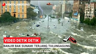 Banjir Bandang Bak sunami Terjang Tulungagung Jawa timur hari ini 28/1 2024,Rumah rumah Jebol,