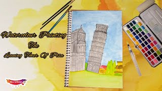watercolor Painting| leaning tower of Pisa,Italy| easy painting of pisa tower #paintingofpisatower
