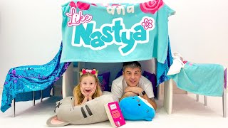 Nastya and her dad are playing Without Toys