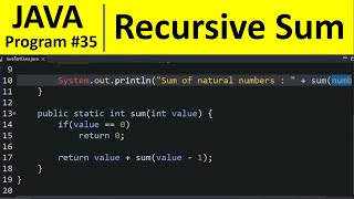 Java Program #35 - Find Sum of Natural Numbers using Recursion in Java