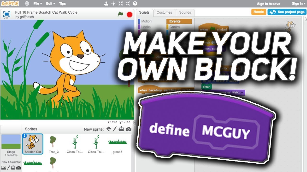 Scratch Tutorial: Make Your Own Block! (More Blocks) - YouTube