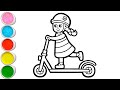 Drawing and Colouring A Girl Riding A Scooter 🛴🛵|| Scooter Drawing Easy|| Drawing for Kids.