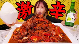 【大食い】激辛プルコギが辛ウマ！オンザライスして韓国のりで巻いて食べたら美味しすぎ[チャミスル 참이슬]5kg [10人前]9000kcal【木下ゆうか】