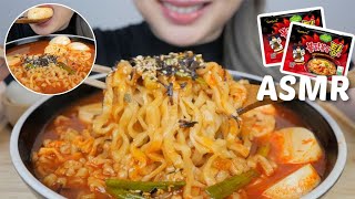 SPICY Samyang Stew Noodles with Soft Boiled Eggs and Tofu *NO Talking Food Sounds | N.E Let's Eat