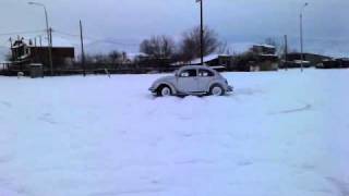 1973 Standard Beetle powersliding in snow