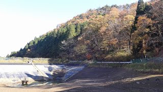 干上がったため池と雑木林の紅葉＠宮城県岩沼市