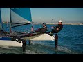 Clément and Clément pushing the Nacra 17 in the light wind 🚀