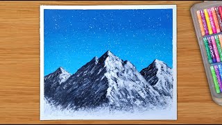 Drawing Snowy Mountains - Easy Oil Pastel Drawing Technique