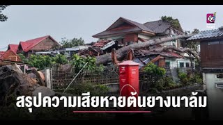 สรุปความเสียหายต้นยางนาล้ม หลังพายุฝนถล่ม ทำบ้านเรือนประชาชนเสียหาย