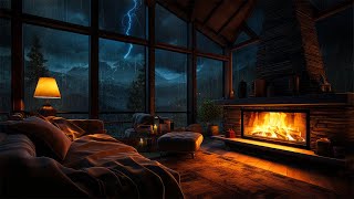 Rainy Night on the Mountain with Crackling Fireplace for Sleeping, Relax, Study, Meditate