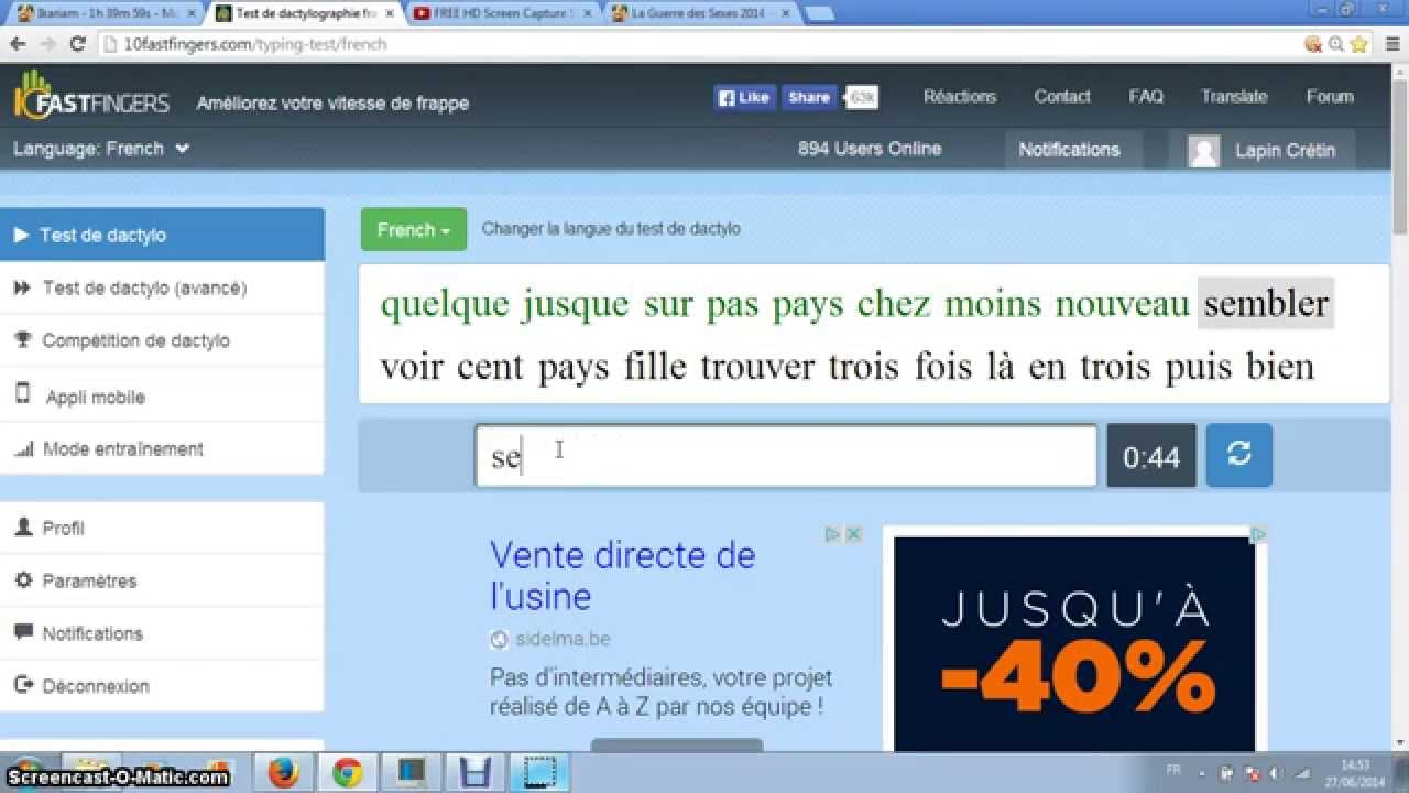 Test Dactylographique Sur 10fastfingers - YouTube