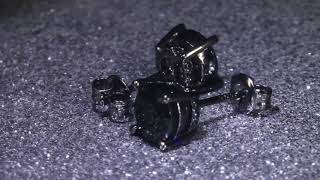 Black Gold 925 Sterling Silver Round Black CZ Stud Earrings