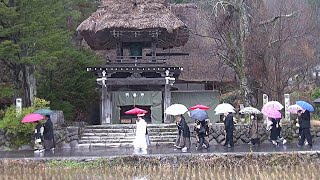 世界遺産白川郷 晩秋雨の中を花嫁行列がゆく