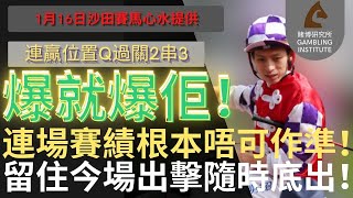 【賽馬貼士】1月16日 連贏位置Q過關2串3｜爆就爆佢！｜連場賽績根本唔可作準！留住今場出擊隨時底出！