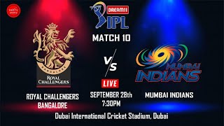 CRICKET LIVE | IPL 2020 - RCB VS MI | 10TH IPL MATCH | @ DUBAI | YES TV SPORTS LIVE