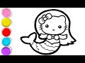 Hello kitty Mermaid🧜‍♀️ Drawing painting and colouring for kids and Toodlers