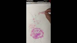 粉色牡丹花 Pink Peony#painting #drawing #color pencil #marker #flower #watercolor #peony