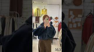 M\u0026Y missyoung│23AW秋裝│1214 泰迪熊寶寶QQ羊羔毛立領拉鍊短版大學T