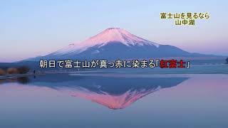 山中湖から早朝富士山が真っ赤に染まる様子「紅富士」