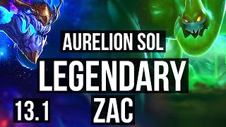 AURELION SOL vs ZAC (MID) | Legendary, 16/2/2, 800+ games, 1.3M mastery | EUW Diamond | 13.1