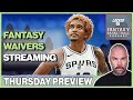 Key Waiver Streaming For Fantasy Basketball On Thursday In The NBA