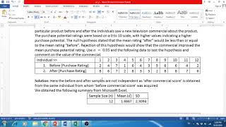 Inference about μ1 – μ2 with t distribution Dependent Samples