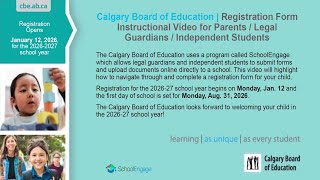 Registration Form Instructional Video for Parents - Calgary Board of Education