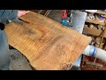 Richard Raffan converts a highly figured tiger-myrtle board to woodturning blanks