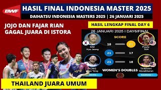 Hasil Final Indonesia Master 2025: Fajar Rian \u0026 Jojo Gagal Juara | Thailand Juara Umum DIM 2025