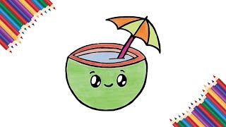 How To Draw A Cute  Summer Coconut Drink |Step By Step Drawing