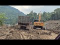 amazing sany excavator frees truck stuck in mud