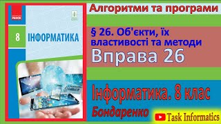 Вправа 26. Об'єкти, їх властивості та методи | 8 клас | Бондаренко