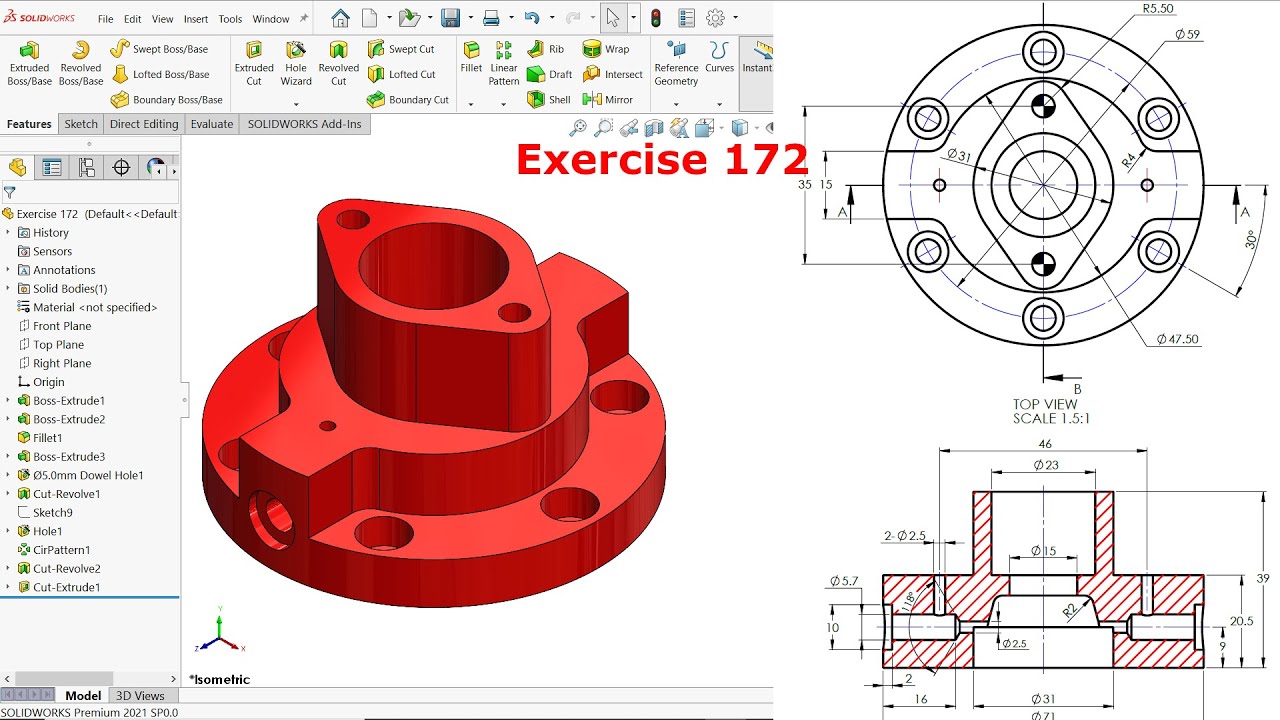 Solidworks Tutorial Exercise 172 Youtube Solidworks Tutorial Exercise 172 Youtube