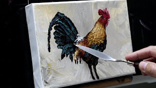 Impressionistic Rooster Acrylic Painting With Palette Knife Tutorial - Full Length #art #painting