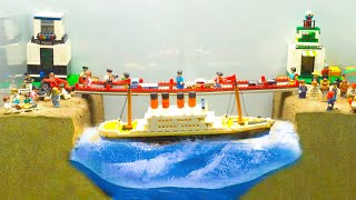 Lego Dam Breach Experiment - Titanic Lego Ship Failure & Sand Dam Lego City Collapse Diorama